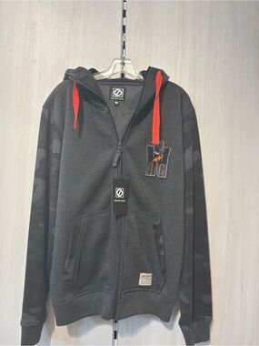 Men's Dark Gray Zip Hoodie Jacket with Red Drawcords